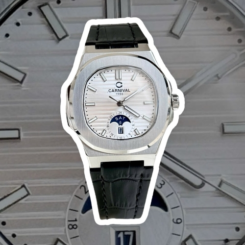 CARNIVAL 8110G MOONPHASE LEATHER WHITE FACE 