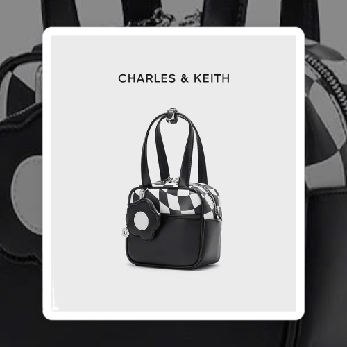 BLACK MINKA CHECKER BOXY BAG CHARLES & KEITH BLACK AND WHITE