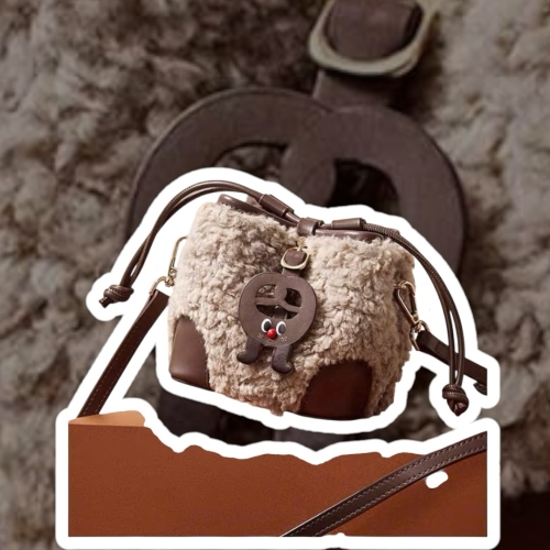 SEMIR DESSERT BUCKET BAG WINTER FUR DARK  BROWN