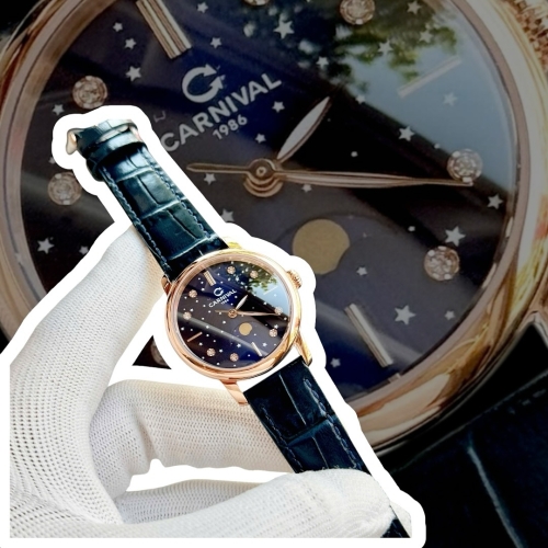 CARNIVAL 8193L ROSE MOONPHASE BLUE FACE LEATHER