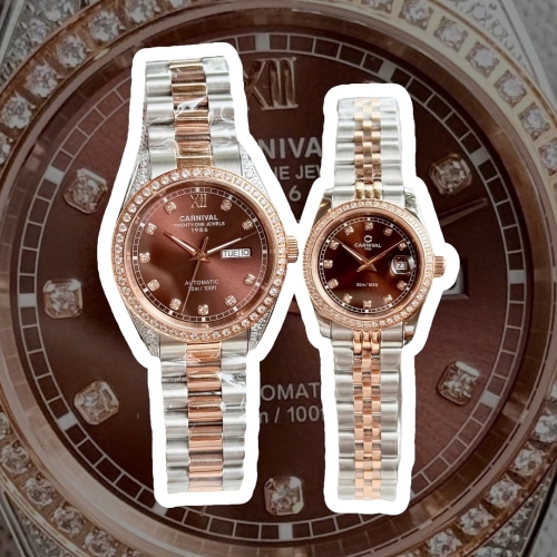 ĐỒNG HỒ COUPLE CARNIVAL 8907G2 & 8131L2 DEMI DIAMOND BROWN FACE