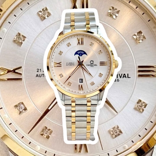 CARNIVAL 8097G DAY DATE DEMI GOLD WHITE FACE 