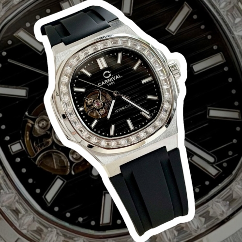 CARNIVAL 8128G1 DÂY CAO SU ĐEN SILVER BLACK FACE