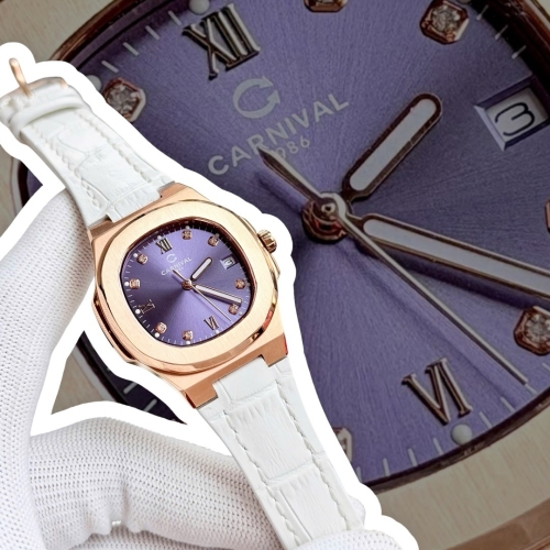 CARNIVAL 8160L DIAMOND ROSE MẶT TÍM PURPLE FACE DÂY DA TRẮNG