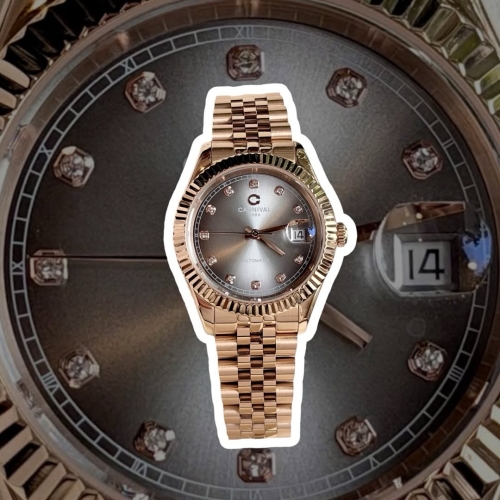CARNIVAL 8250G DÂY THÉP ROSE MẶT XÁM GREY FACE 38MM 