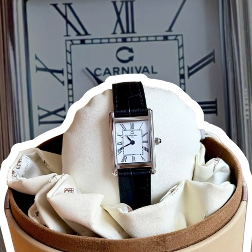 CARNIVAL 8231G DÂY DA VIỀN BẠC FORM DÁNG TANK KÍNH SAPHIRE VINTAGE