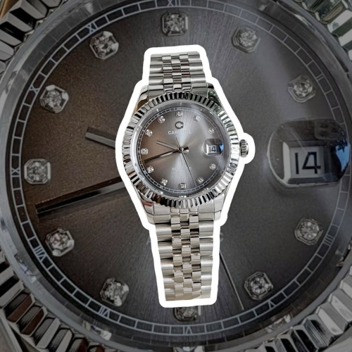 CARNIVAL 8250G DÂY THÉP BẠC MẶT XÁM GREY FACE 38MM 
