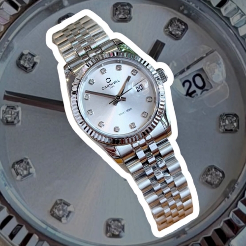 ĐỒNG HỒ NỮ CARNIVAL 8250L DÂY THÉP BẠC MẶT TRẮNG SILVER WHITE FACE
