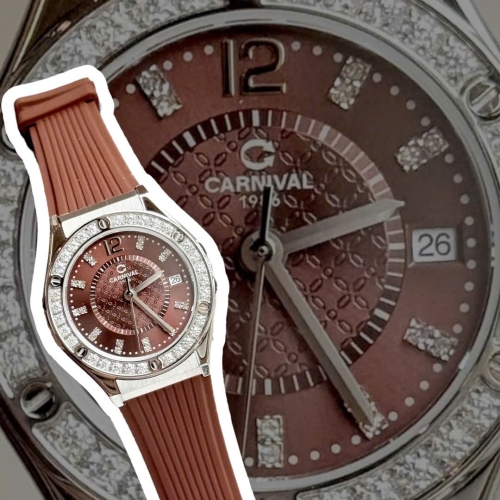 CARNIVAL 8173L2 SILVER BROWN FACE VIỀN ĐÁ