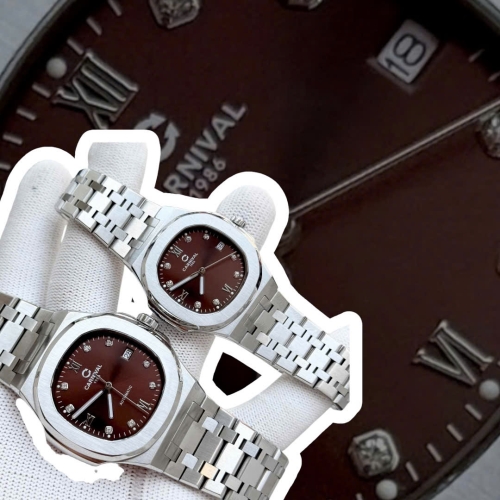 ĐỒNG HỒ COUPLE CARNIVAL 8160 SILVER BROWN CHOCOLATE FACE