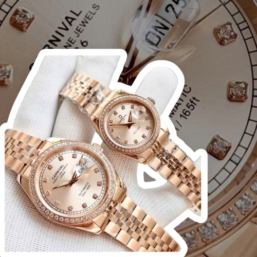 ĐỒNG HỒ COUPLE CARNIVAL 8907G2 & 8131L2 ROSE SUNDUST DIAMOND