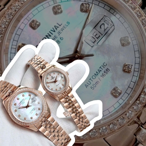 ĐỒNG HỒ COUPLE CARNIVAL 8907G2 & 8131L2 ROSE MOP WHITE FACE DIAMOND