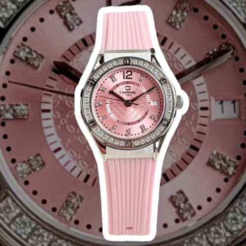 CARNIVAL 8173L2 SILVER PINK FACE DIAMOND