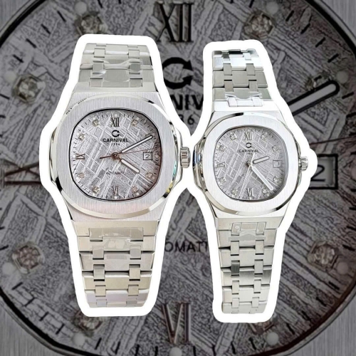 ĐỒNG HỒ COUPLE CARNIVAL 8160 SILVER VÂN THIÊN THẠCH FACE