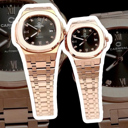 ĐỒNG HỒ COUPLE CARNIVAL 8160 ROSE BLACK FACE