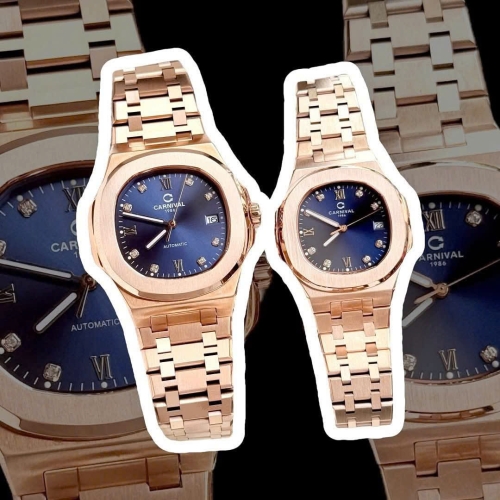 ĐỒNG HỒ COUPLE CARNIVAL 8160 ROSE BLUE NAVY FACE