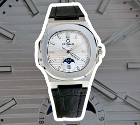 CARNIVAL 8110G MOONPHASE LEATHER WHITE FACE 