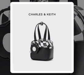 BLACK MINKA CHECKER BOXY BAG CHARLES & KEITH BLACK AND WHITE