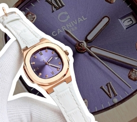 CARNIVAL 8160L DIAMOND ROSE MẶT TÍM PURPLE FACE DÂY DA TRẮNG