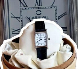 CARNIVAL 8231G DÂY DA VIỀN BẠC FORM DÁNG TANK KÍNH SAPHIRE VINTAGE