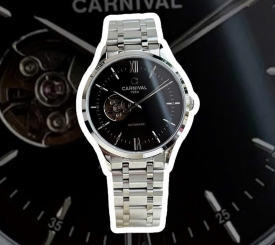 Carnival 8093G Open Heart Automatic Black Face 