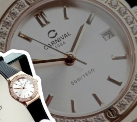 CARNIVAL 8173L2 ROSE WHITE FACE VIỀN ĐÁ DÂY CAO SU ĐEN 