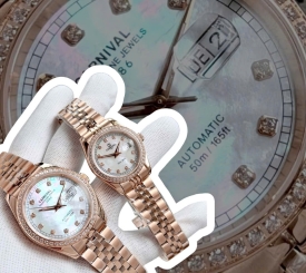 ĐỒNG HỒ COUPLE CARNIVAL 8907G2 & 8131L2 ROSE MOP WHITE FACE DIAMOND