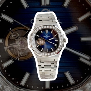 CARNIVAL 8128G SILVER BLUE FACE DIAMOND 