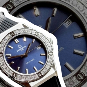 CARNIVAL 8168L2 SILVER BLUE FACE DIAMOND 